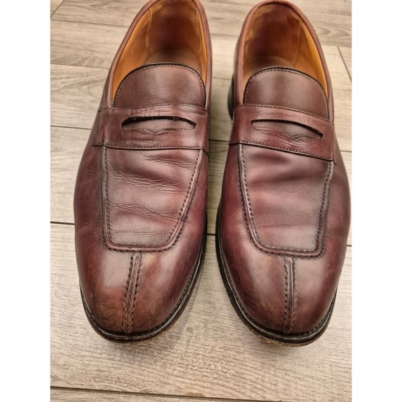 Allen Edmonds Glasgow Brown Leather Split Toe Penny Loafers Dress Shoes 13 D main image 4